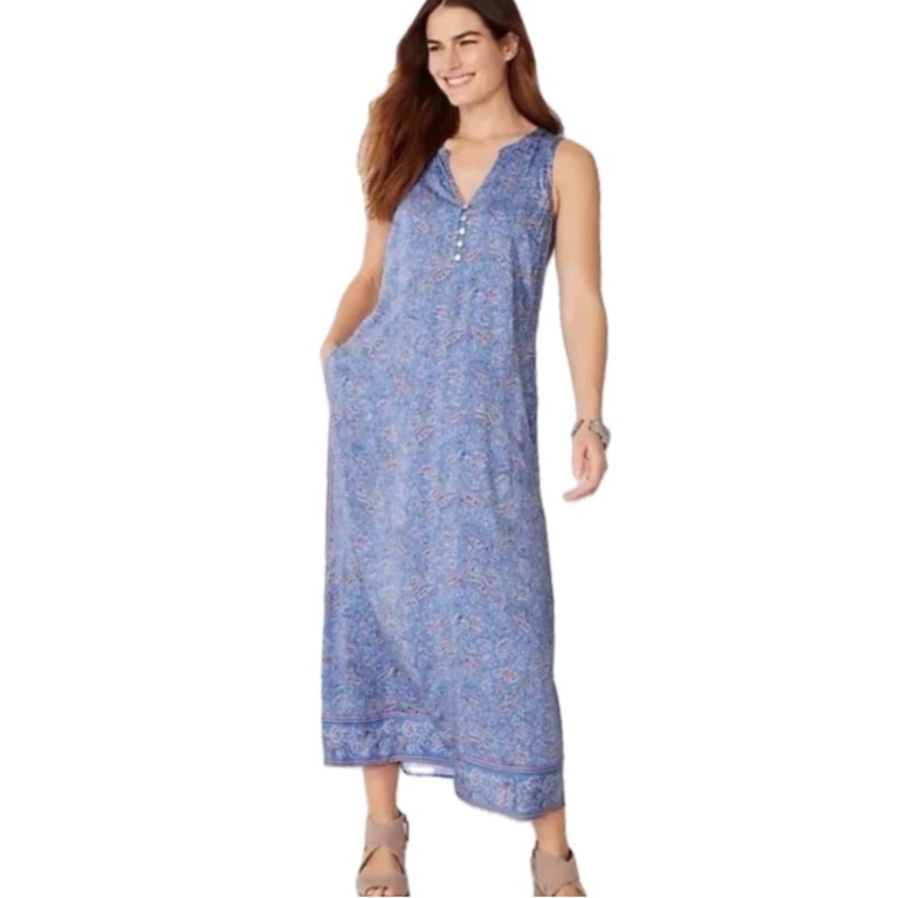 J. Jill, NWT Border Print Maxi Sleeveless Blue Floral Dress, Size M - Picture 2 of 12